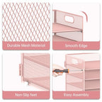 7 Tier Paper Organizer - Mesh Desktop File Holder with Handles for Office School Desk, Black (Pink) - color: Pink