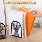 Kifmurase 5 Pair Metal Book Ends, Modern Decorative Flower Shelves Bookends, Black Book Stopper for Heavy Books, Novety Floral Books Shelf Holder Ends for Home Office School, 6.6×4.7×3.6 inch
