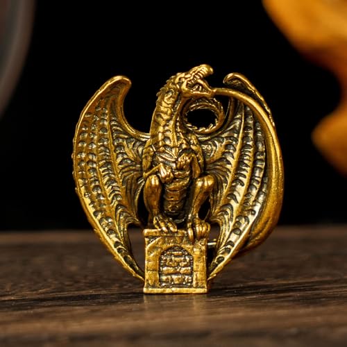 100% Solid Brass Dragon Statue with Massive Spread Wings - Handcrafted Roaring Mythical Beast Sculpture, Vintage Fantasy Decor, Collectible Desk & Bookshelf Centerpiece, Epic Gift for Dragon Lovers - style: Giant Wing