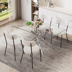 51'' Modern Glass Dining Table for 4, Rectangular Tempered Table Top Silver Base with 4 Minimalism White Boucle Dining Chairs, 5 Piece Dining Room Table Set, Easy Assemble - color: Silver+white Chairs, size: 51'' + 4 Chairs