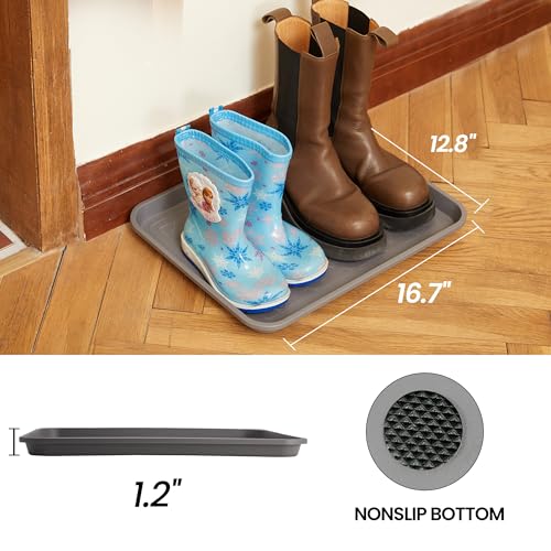 Boot Tray for Entryway Indoor, Heavy Duty Shoe Mat Tray 2 Packs, 16.7"x12.8" Waterproof Shoes Trays with Raised Edge, Outdoor Multi-Purpose Mats for Boots, Garden, Pets - color: Gray, size: (2Pack) 16.7''x 12.8''