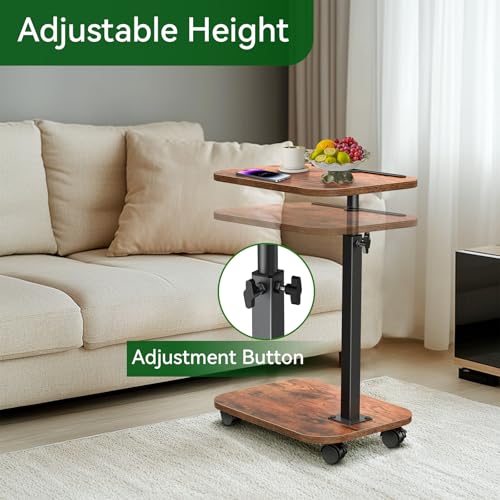 XNSDXV Sofa Tray Table for Couch, 360°Swivel TV Tray for Small Spaces, Adjustable Height Side Tables for Eating, C Shaped End Table for Livingroom, Bedroom, Sofa, Bed, Snack