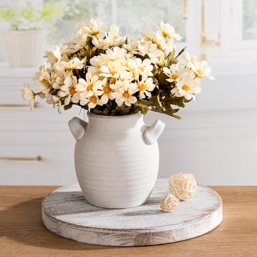 Vanselia Ceramic Flower Vase Home Decor - Farmhouse Table Vases with Handle Living Room Decoration Vintage Decorative Aesthetic for Shelf Coffee Dining Desk House Bookshelf Fireplace (6" Rustic) - color: 6" Rustic