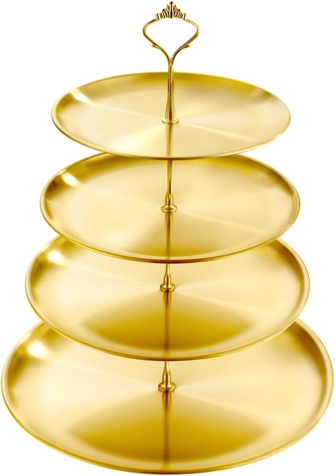 4 Tier Stainless Steel Cupcake Stand, Gold Metal Serving Tray Cake Holder Cake Display Stand for Holiday Dessert Table Decorations Birthday Party Wedding - size: 4 Tier
