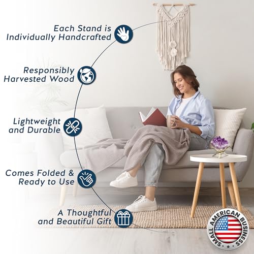 Alternative Imagination Wooden Tripod Display Stand - 6-Inch Hand Carved Holder Made from Mango Wood -Folding Natural Stand for Abalone Shell, Crystal Ball, Key Bowl,Trinket Dish, Incense,Decor & More - size: 6 Inches