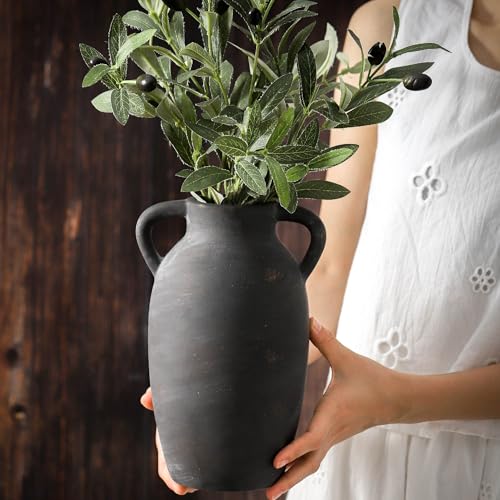 Terracotta Farmhouse Flower Vase, 9.6 Inch Ceramic Rustic Vase with 2 Handles, Decorative Vase Boho Decor for Home Decor, Table, Living Room, Shelf Decoration - color: 110-3-9.6in