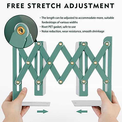 Adjustable Metal Bookends Heavy Duty for Shelves, 2 Dividers, Anti-Slip Design Expandable Book Ends for Desk, Office(Dark Green, 19 inches Max) - color: Dark Green