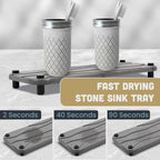 2pc Stone Drying Tray - Diatomite Sink Caddy Kitchen Sink Organizer - Water Absorbing Bathroom Counter - Absorbent Kitchen Soap Tray (Gray w Blk & Silver Feet) - color: Gray