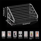 5 Tier Acrylic Display Stand Organiser with Fences, No Assembly Perfume Stand Organiser, Clear Display Shelf for Home, Office, Retail for Funko Figures Toys Cupcake Food, Cologne, Cosmetics, Storage