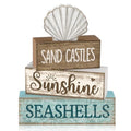 Yuntau 4 Pcs Summer Decorations for Home Shells Wooden Tabletop Decor Summer Tiered Tray Decor Rustic Wood Block Sign Gift Centerpiece Farmhouse Table for Shelf Office - style: Shells