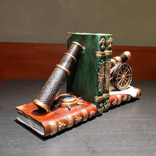 Brown Nostalgic Nautical Bookend Telescope Book Supports Anti-Slip Base Resin (Set of 2) Book Ends to Hold Books Nautical Enthusiast Home Office Shelf Bookcase Decor Gift