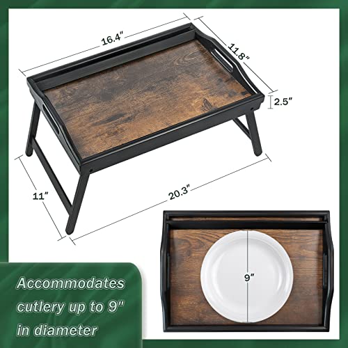 2 Pack Bed Tray Table Breakfast Trays Serving Tray Bamboo Bed Laptap Floding Legs with Handles and Phone Holders - style: 2 pack(Dark brown with black legs)