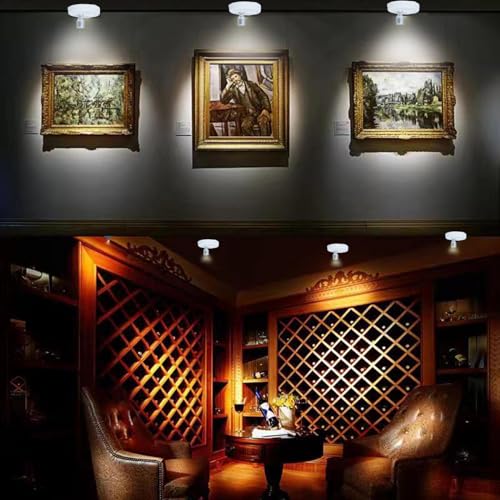 HAMVIDNE LED Spotlight, Battery Operated Picture Lights, Uplighting Indoor, Puck Lights with 2 Remote, Dimmable Spot Up Light for Wall Display Dartboard Painting Artwork Accent - color: White Silver, size: 2 Pack