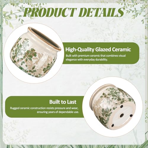 Vintage Planter Large Ceramic Plants Pot Beige Green Leaves Ice Crack Farmhouse Scroll Vase Flower Vase Pot Indoor Outdoor Home Kitchen Decor Rustic Cottage Antique Decorative Plants Gift - color: Beige Green, size: Leaves