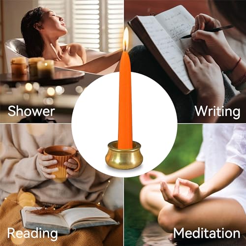 Mini Taper Candle Meditation Candles,Orange 20 Minute Prayer Candlestick Dripless Beeswax Candles with Brass Candle Holder for Yoga & Spiritual Rituals,30-ORA - color: MCBEE30PC-ORANGE