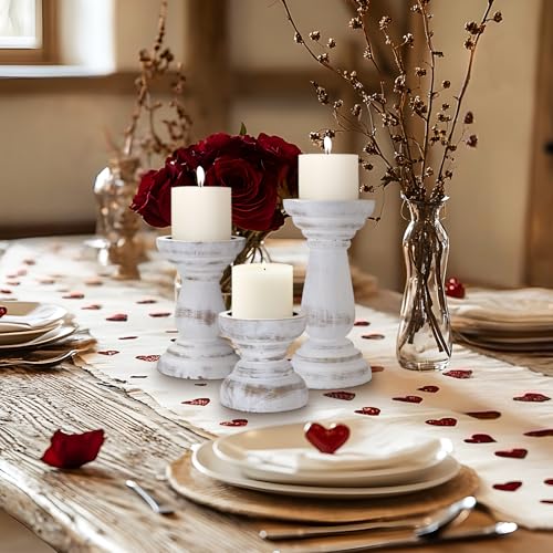 Candle Holder for Pillar Candle Set of 3, Farmhouse Wood Candle Holder, Rustic Wooden Candle Stand, Decorative Wood Candlestick Holders for Living Room, Table Centerpiece (RusticWhite) - color: Rusticbrown, size: Set of 3