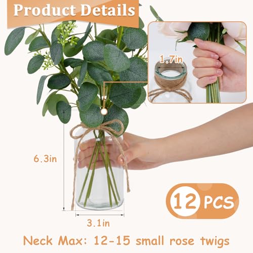 Vintage Glass Vases for Flowers, Set of 12 Clear Vases for Farmhouse Wedding Centerpiece Cylinder Bottle for Reception Table Decoration Home Decor Floral Arrangements - color: Clear, size: Large-12Pcs