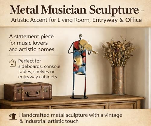 Modern Metal Musician Sculpture, Handmade Colorful Music Player Figurine, Abstract Iron Art Statue for Home Decor, Office Desk, Bookshelf, Living Room Decorations, Gift for Music Lovers (Violin) - color: Violin