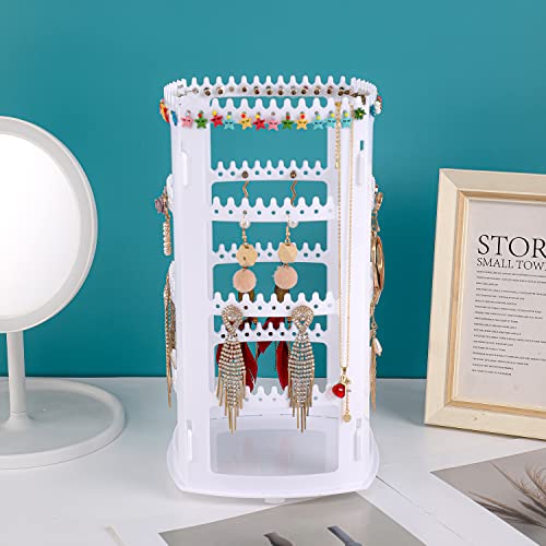 Sooyee White Earring Organizer,360 Rotating Earring Holder,4 Tiers Jewelry Rack Display Classic Stand, 156 Holes and 160 Grooves for Necklaces Earrings Piercings - color: White