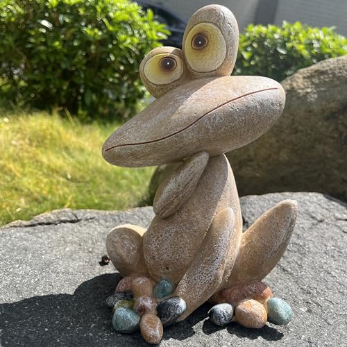 Funny Frog Garden Statue Outdoor Dec Cute Resin Animal Figurine Weatherproof for Yard Lawn Patio Garden Bed Pathway - Whimsical Indoor Outdoor Ornament Gift for Nature Lovers