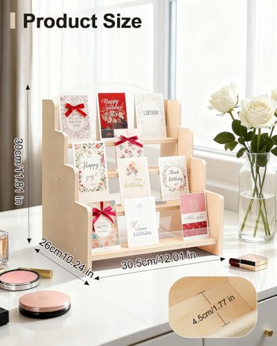 UCEC Greeting Card Display Stand, 4-Tier Wooden Acrylic Greeting Card Holder, Display Stands for Vendor Events Postcard, Craft Fairs, Retail Counter, Brochures & Photos Organizer