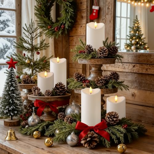 Raycare 3"x4"6" 8" Outdoor Waterproof Flameless Candles, Battery Operated LED Candles with Remote Control and Timer, Electric Fake Plastic Pillar Candles, Ivory White, Set of 3 - color: D3"xH4"6"8"-Ivory White