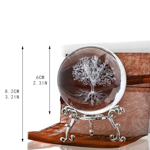 60mm Crystal Ball Paperweight Decorative 3D Laser Engraved Tree of Life Glass Sphere for Home Office Decor - color: Tree of Life