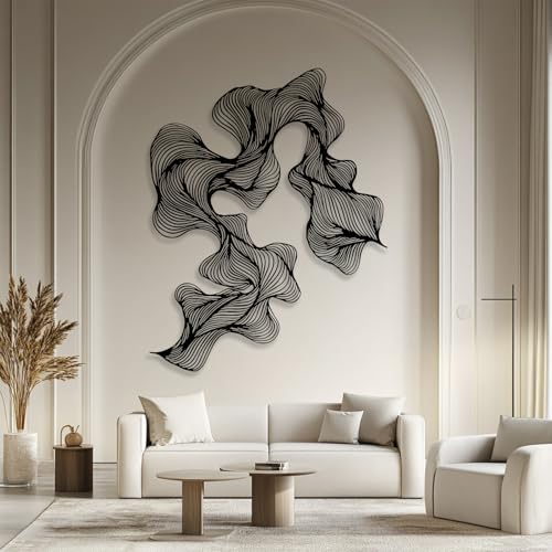 OZF Abstract Wave Metal Wall Art, Modern Luxury Wall Decor, Minimalist Abstract Line Art Hanging Decor, Contemporary Metal Sculpture for Living Room Bedroom Office (White, 19 x 15 in | 47 x 37cm) - color: White, size: 19"L x 15"W