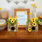 nuvagiki 2 Pack Bee Hive Decor, Farmhouse Bee Decorations with Sunflower, Rustic Bumble Bee Tiered Tray Decor for Kitchen Table, Spring Summer Home Decor