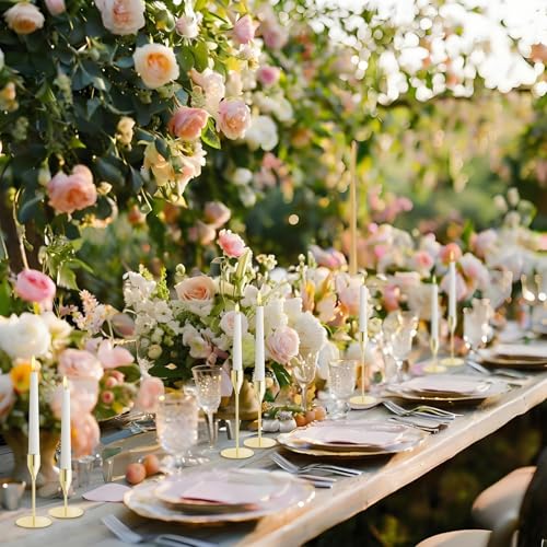 Gold Taper Candle Holders Set of 27, Modern Metal Staggered Candlestick Holders Bulk, Wedding Table Centerpiece,Mantel Decor, Elegant Home Dinner Party Anniversary Festival Decorations - color: Gold, size: Set of 27