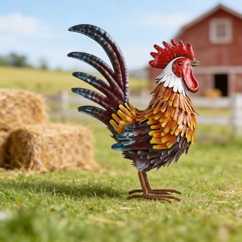 Shorayn Rooster Garden Statue Metal Chicken Yard Art Decor Outdoor Sculpture Figurines