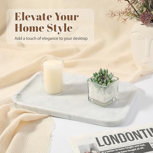 Koville Marble Tray, 12"x8" Marble Vanity Tray for Countertop Bathroom Kitchen Dresser, Decorative Catchall Trays for Perfume Jewelry, Rectangular Stone Serving Tray(Bianco Carrara) - color: Bianco Carrara