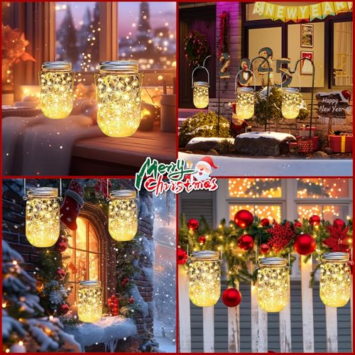 12 Pack Solar Mason Jar Lid Lights - 30 LED Firefly Fairy String Lights, Waterproof Outdoor Solar Lights with Hangers for Regular Mouth Jars (No Jars Included) - color: 12pack-Warm White