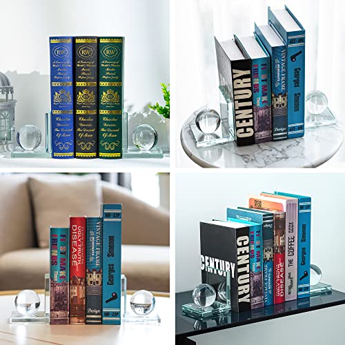 1 Pair Crystal Bookends with Crystal Ball Decorative Ornaments,L Shape Non-Skid Sturdy Book Ends for Heavy Books,Book Holder Stopper for Shelf Office Home (4inch,Clear) - color: Ball