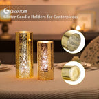 Glasseam Mercury Gold Candle Holders, Set of 6 Glass Hurricane Candle Holder, Glitter Pillar Candle Holder for Table, Modern Cylinder Vases for Centerpieces Wedding Dining Christmas Decorations