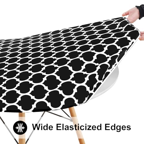 Smiry Round Picnic Tablecloth, Waterproof Elastic Fitted Table Covers for 18" - 24" Tables, Wipeable Flannel Backed Vinyl Tablecloths for Camping, Indoor, Outdoor, Black & White - color: Black & White, size: For Up To 18"-24" Round