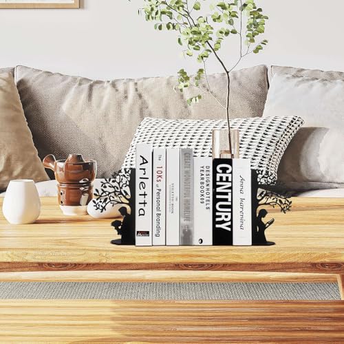Tree of Life Bookends Decorative Couple Book Ends for Shelves, Black Metal Bookends for Heavy Books, Book Organizer for Desk Bookshelf Home Office Book Stopper Valentines Day Gifts for her - color: Black Tree