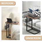 Fashion TV Tray Table with Large Tabletop, Adjustable Sofa Table with Storage Baskets, Strong Metal Frame, Tv Dinner Tray Table for TV Watching, Meals, Snacks (Square, Brown, 16.93inch x 12.6inch)