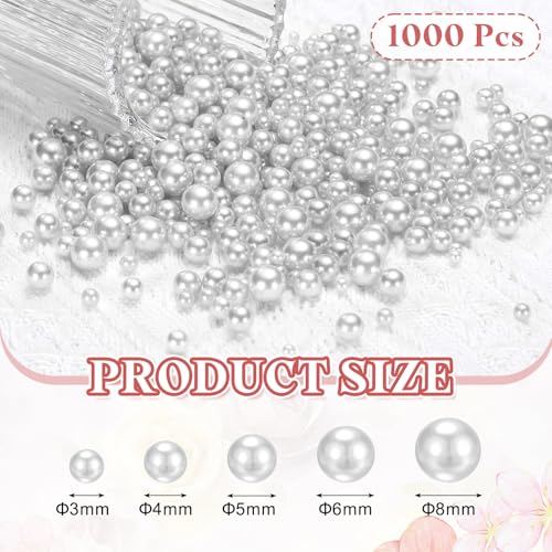 PATIKIL 1000 Pcs No Hole Pearls, 3mm 4mm 5mm 6mm 8mm Mini Round Faux Pearl for Art Crafts Jewelry Making Nail Vase Filler Birthday Wedding Party, Light Gray - color: Light Gray
