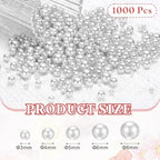 PATIKIL 1000 Pcs No Hole Pearls, 3mm 4mm 5mm 6mm 8mm Mini Round Faux Pearl for Art Crafts Jewelry Making Nail Vase Filler Birthday Wedding Party, Light Gray - color: Light Gray