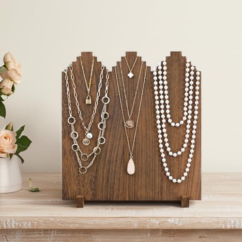 MOOCA Portable Wooden Necklace Jewelry Stand, Display Up to 12 Necklaces Storage Holder, Jewelry Display Stand, Brown Color - color: Brown, 12 Necklaces
