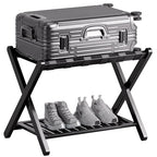 SMIBUY Luggage Rack, Foldable Bamboo Suitcase Stand with Storage Shelf for Guest Room, Bedroom, Hotel, Heavy-Duty, 1 Pack (Black) - color: Black