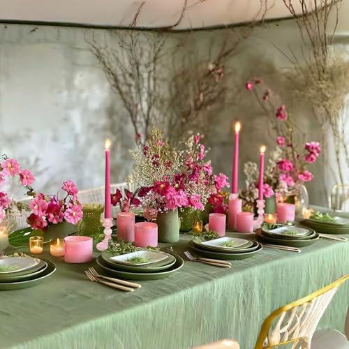 Glass Candlestick Holder,Striped Taper Candle Holders,Set of 6 Candle Stand for Table Centerpieces, Home Decor,Weddings,Festival and Parties (Pink Stripe Pattern) - color: Pink Stripe Pattern