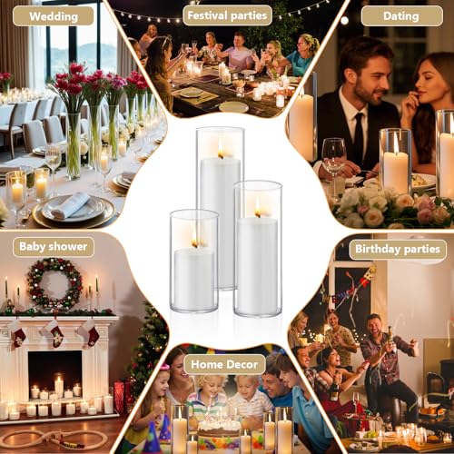Homjoy 36 PCS White Pillar Candles with Glass Candle Holders Clear Hurricane Candle Holders Glass Cylinder Vases for Centerpieces Wedding Party, Event, Home Office (18 Candles+18 Candle Hoders) - style: 36 PCS White