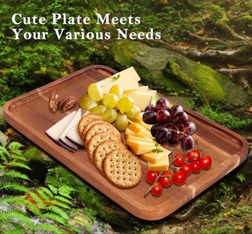 Large Wooden Serving Trays Long Party Charcuterie Boards Acacia Wood Platters Serving Cheese Board Rectangular Appetizer Snack Plates Rectangle Kitchen Dinner Platter for Food Dish Cake Dessert Tray - size: 16" x 10" x 0.8"