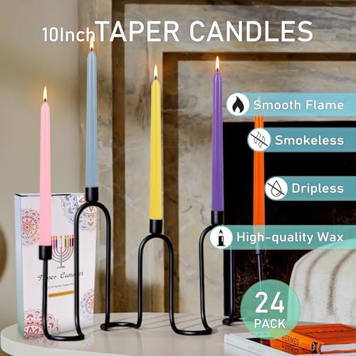 24 Pack 10" Tall Colored Taper Candles, Dripless Unscented Colorful Candlesticks for Birthdays Dinner Party Home Décor, Long Burning Spell Chime Candles for Meditation. - color: 24Pack-Multiple Colors-10inch