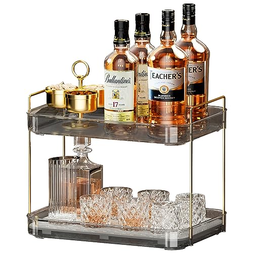 Seoneiro Whiskey Tray, Glass Cup Rack, Mug Holder, Coffee Cup Organizer, Bathroom Countertop Organizer with Drain Board Wine Glass Decorative, Food Tray, Kitchen Spice Rack - color: Anthracite-2