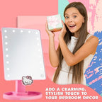 Get Trend Hello Kitty Sanrio Vanity Mirror for Girls Teens Women with Compact LED Table Mirror Touch Screen Lighting Trinket Tray Girls Make Up Accessories