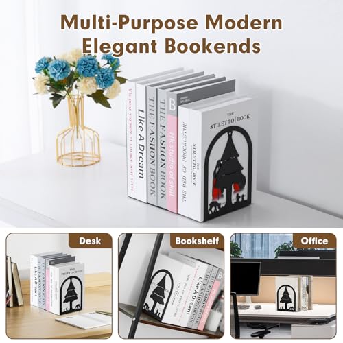 Aertiavty 2 Pcs Bookends for Shelves, Heavy-Duty Morden Tree Book Ends, Non-Skid Metal Bookends, 1 Pair Large Decorative Book Holder for Home and Office, Black Book Stopper, Forest - style: Tree
