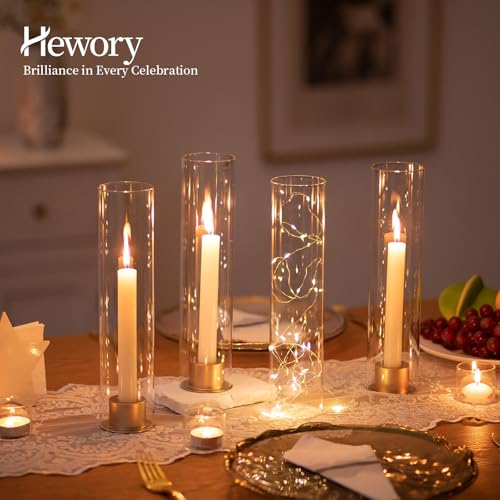 Hewory Hurricane Glass Candle Holders: 10 PCS Clear Open Ended Cylinder Candle Holder Sleeve for Candlestick Holders - Taper Candle Holder Bulk for Wedding Christmas Centerpiece Decor (D 2.5" x H 11")